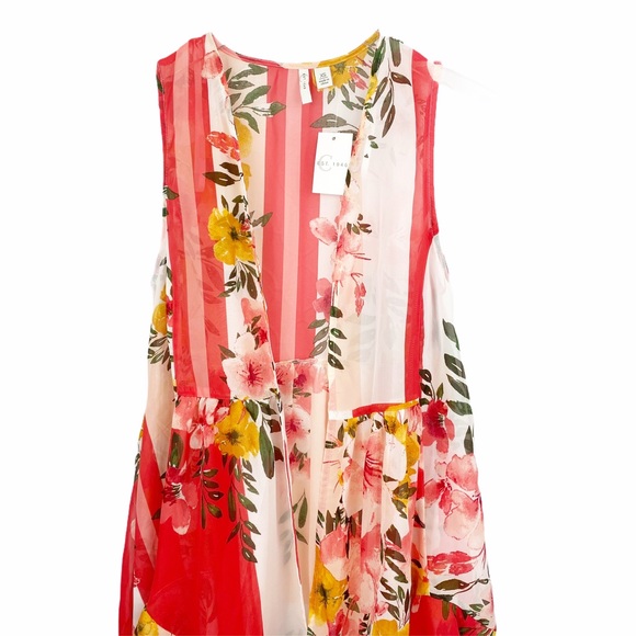 NWT Floral Color Block Sheer Vest Kimono XS - Picture 2 of 6